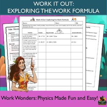 Preview of Physical Science Work Problems Worksheet with Lesson Plan, Notes Page & More!