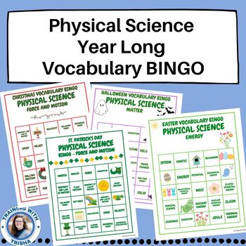 Preview of Physical Science Year Long Vocabulary BINGO Games BUNDLE-Middle and High School