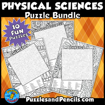 Preview of Physical Sciences Word Search Puzzle & Coloring BUNDLE | 10 Wordsearch Puzzles