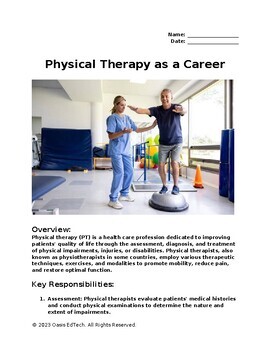 Preview of Physical Therapy Career Worksheet!