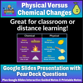 Preview of Physical Versus Chemical Changes Google Slides with Pear Deck and Notes