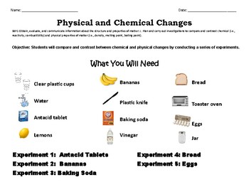 physical and chemical changes experiment