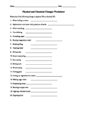 Physical and Chemical Change Worksheet