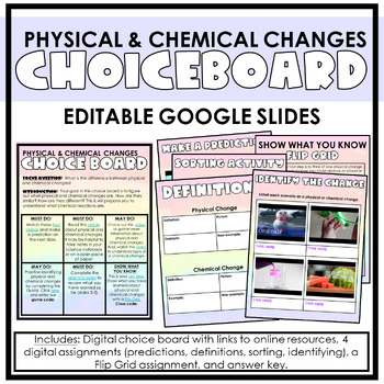 Preview of Physical and Chemical Changes Digital Choice Board- Editable