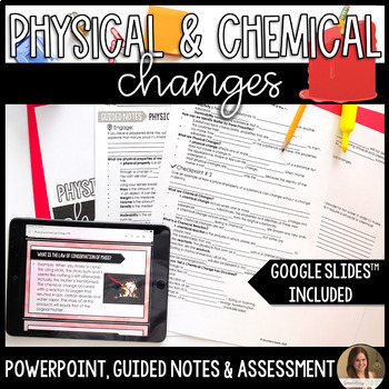Preview of Physical and Chemical Changes Lesson Notes and Assessment - Editable