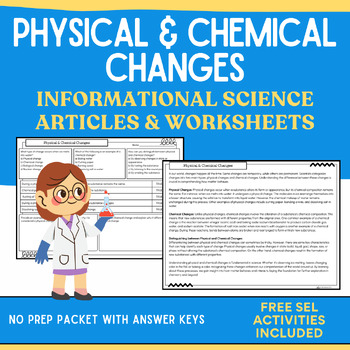 Preview of Physical and Chemical Changes: Informational Reading Passages & Worksheets
