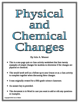 physical and chemical properties and changes quiz