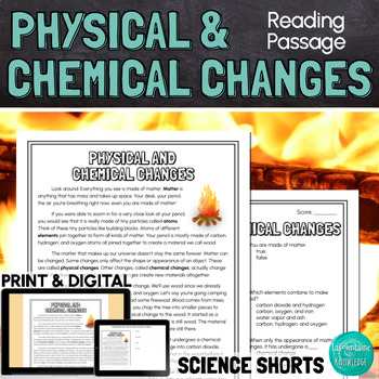 Preview of Physical and Chemical Changes Reading Comprehension Passage PRINT and DIGITAL