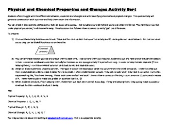 physical and chemical properties and changes activities