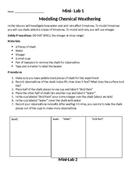 Physical And Chemical Weathering Mini Lab By Mrs Coverts Class Tpt