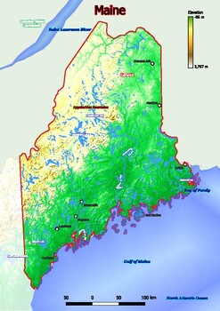 Physical Map Of Maine With Mountains Plains Bridges Rivers Lakes   Original 9595928 1 