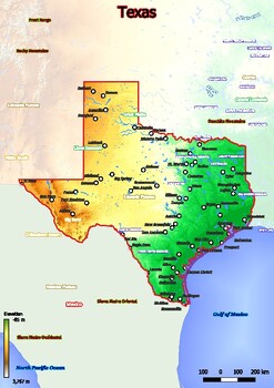 Preview of Physical map of Texas with mountains, plains, bridges, rivers, lakes, mountains,