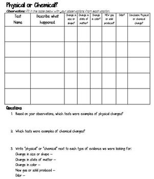 Preview of Physical or Chemical Changes Lab