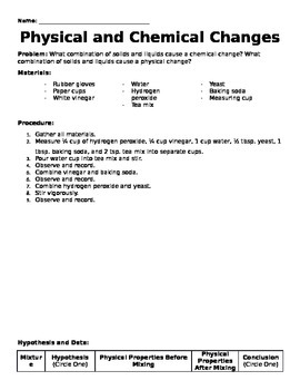 Preview of Physical vs. Chemical Change Lab Experiment