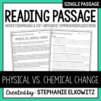 Preview of Physical vs. Chemical Change Reading Passage | Printable & Digital