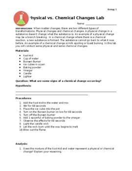 Preview of Physical vs Chemical Changes