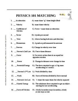 Preview of Physics 101 Matching