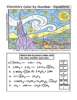 Preview of Starry Starry Night Chemistry Color By Number -  Balance Chem Equations