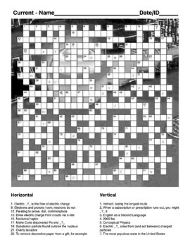Physics Crossword Puzzle 10 Current by The Lessons of Phyz TPT