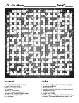 Physics Crossword Puzzle 11 Circuits by The Lessons of Phyz TPT