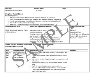 Preview of Physics Curriculum-NGSS:  Introduction of Physics Math Skills