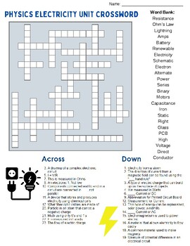 Preview of Physics Electricity Unit Crossword with Answer Key