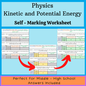 Preview of Physics - Energy - Kinetic and Potential Energy - Self-Marking Worksheet 1