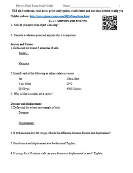 Preview of Physics Final Exam Study Guide Review Worksheet