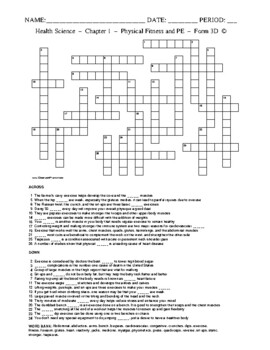 Preview of Physical Fitness and PE - Crossword with Word Bank Worksheet - Form 3