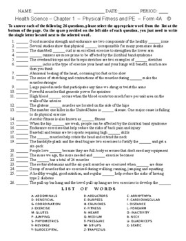 Exercise, Physical Education, and Fitness Word Search Vocabulary Worksheet