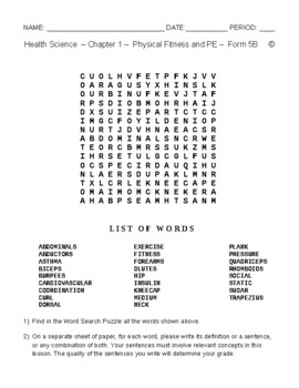 Preview of Physical Fitness and PE - Word Search Worksheet - Form 5