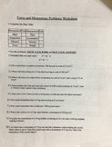 Physics - Force and Momentum Practice Problems with Answer Key