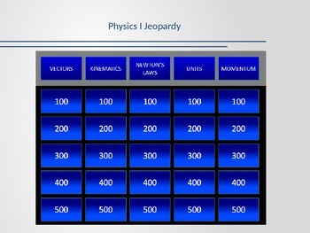 Preview of Physics Jeopardy Game Show