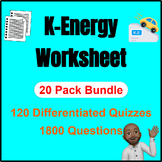 Physics | Kinetic Energy Quiz Bundle | Worksheet | 120 Pac