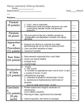 Preview of Physics Lab Report Rubric- basic editable