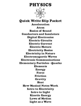 Preview of Physics "Quick Write" Slips Packet (59 Topics)