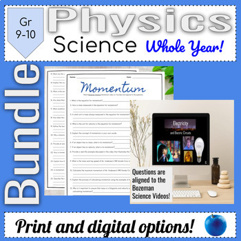 Preview of Physics Science Video Comprehension Worksheets Bundle || Bozeman Science