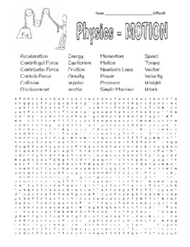 Preview of Physics Terms of Motion - Difficult Wordsearch, Newton Quote Zentangle to Color