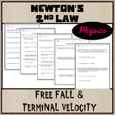 Physics Unit 2:  Free Fall and Terminal Velocity Force Worksheet