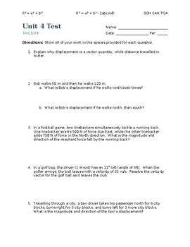 Preview of Physics Unit 4 - Vectors TEST