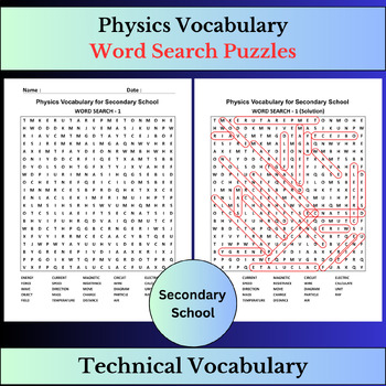Preview of Physics Vocabulary Terms | Word Search Puzzles Activities | Secondary school