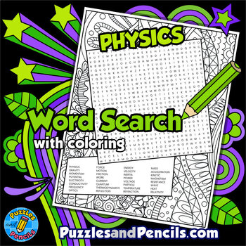 Preview of Physics Word Search Puzzle Activity Page with Coloring | Physics Wordsearch