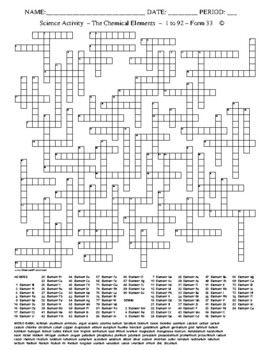 Preview of The Chemical Elements - From 1 to 92 - Crossword with Word Bank