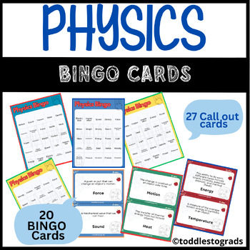 Preview of Physics games, Physics Bingo Game, flash cards, quiz cards, class activity