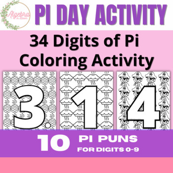 Preview of Pi Day // 34 Digits of Pi Coloring Activity //  Pi Puns