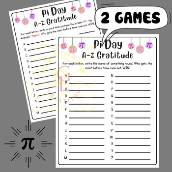 Preview of Pi Day A-Z Gratitude Word race game Alphabet ABC activity early finishers middle