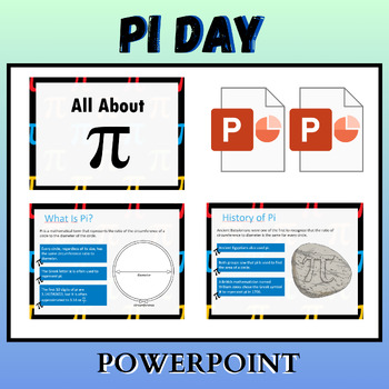 Preview of Pi Day Activities - All About Pi PowerPoint -Math,History,Area and Circumference