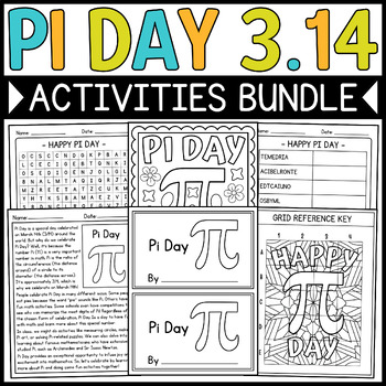 Preview of Pi Day Activities Bundle: Coloring Pages, Reading, Craft, Games & More