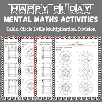 Preview of Pi Day Activities Fun Mental Maths Circle, Table Drills Multiplication, Division