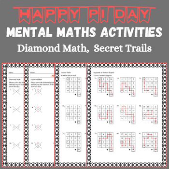 Preview of Pi Day Activities Fun Mental Maths Diamond Math & Secret Trails No Prep